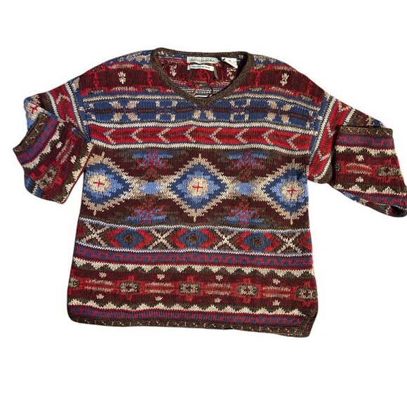 David Brooks Hand Knit Aztec Sweater Women's Size Medium Cotton Linen - Picture 2 of 6